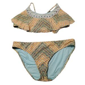 NANETTE Lepore Yellow Paisley Flounce Bikini Swim Swimsuit Large